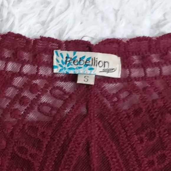 Rebellion again burgundy BOHO floral lace cardigan duster size S - Picture 7 of 7